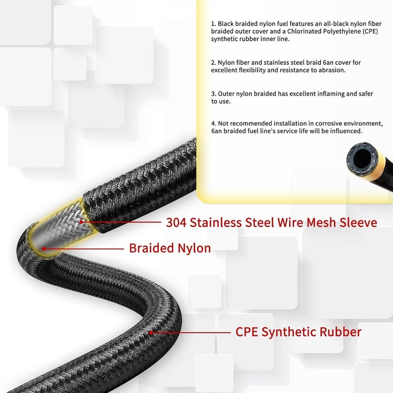 ZOSANY 6AN 20FT Fuel Line Kit, 3/8 Transmission Cooler Lines with AN6 Push On Fitting, Nylon Braided Fuel Line Hose CPE - Image 5